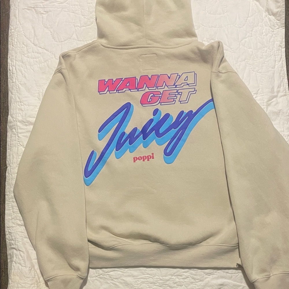 Poppi Cream Hoodie with Blue and Pink Print